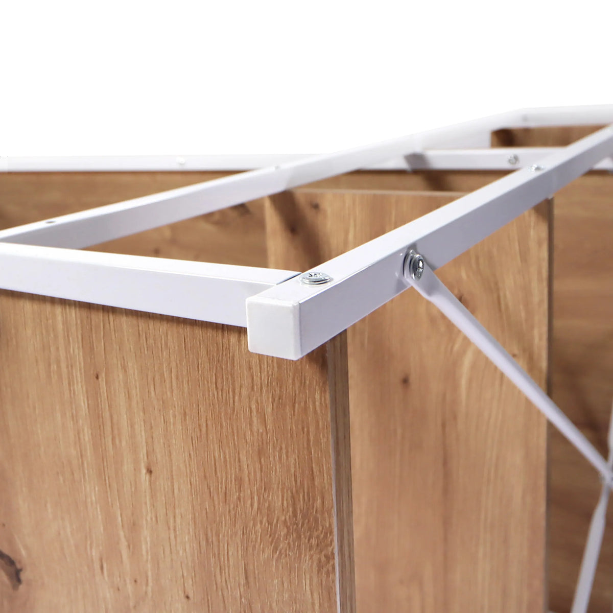 Conexión del marco de metal blanco y el tablero de madera de roble del escritorio Easy Up3 de hjh LIVING