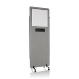 separador FLEXMIUT WB de color gris claro con pizarra integrada y ruedas de hjh OFFICE – vista de 360° (vista frontal 15°)