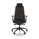 Silla de oficina profesional YUCANO negra con respaldo de malla, reposacabezas y base de cinco ruedas de hjh OFFICE – vista de 360° (vista frontal 0°)