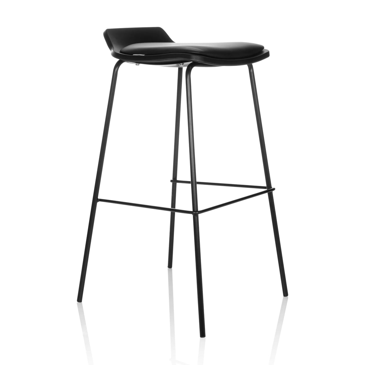 Taburete de bar negro LONSO 10 con asiento acolchado y un reposapiés de hjh OFFICE – vista de 360° (vista frontal en diagonal 45°)