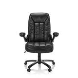 Silla giratoria XXL INSTRUCTOR III negra de cuero sintético con base de estrella y cinco ruedas de hjh OFFICE – vista de 360° (vista frontal 0°)