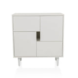 Cómoda blanca LYKKJA con división frontal asimétrica y cuatro patas de hjh LIVING – vista de 360° (vista frontal 0°)