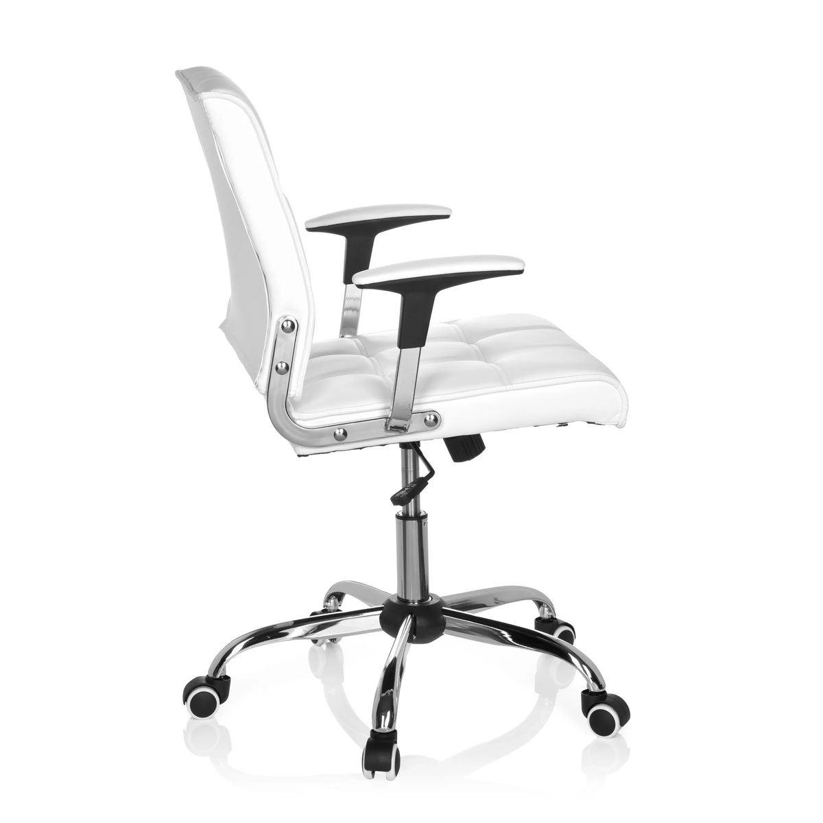 Silla Home Office ERNESTO blanca con tapicería acolchada y base de cinco ruedas de hjh OFFICE – vista de 360° (vista lateral 100°)