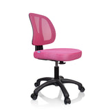 Silla giratoria para niños KID YU 200 rosa con respaldo de malla y base negra de cinco ruedas de hjh OFFICE – vista de 360° (vista frontal en diagonal 60°)