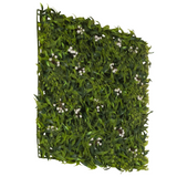 Grüne Pflanzenmatte MORE GREEN I mit Farnblättern und kleinen weißen Blüten von hjh OFFICE – 360-Grad-Ansicht (schräge Rückenansicht 240°)
