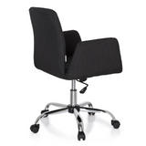 Silla Home Office FLOW negra con reposabrazos y base brillante de cinco ruedas de hjh OFFICE – vista de 360° (vista trasera en diagonal 120°)