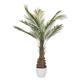 Planta artificial verde DRACAENA en forma de palmera con maceta blanca de hjh OFFICE – vista de 360° (vista frontal 0°)