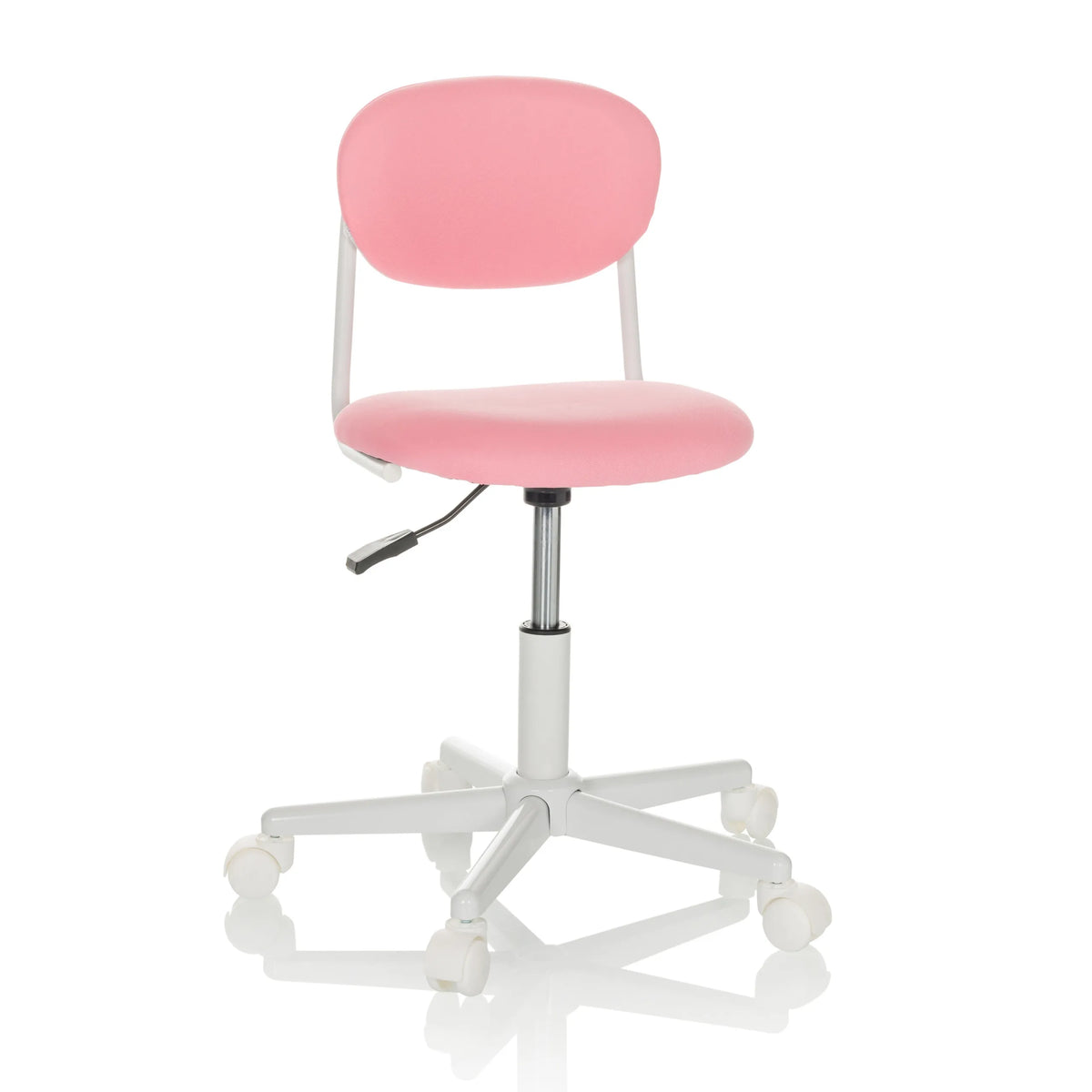 Silla giratoria para niños KIDDY BASE I en color rosa con base de estrella y cinco ruedas de hjh OFFICE – vista de 360° (vista frontal 15°)
