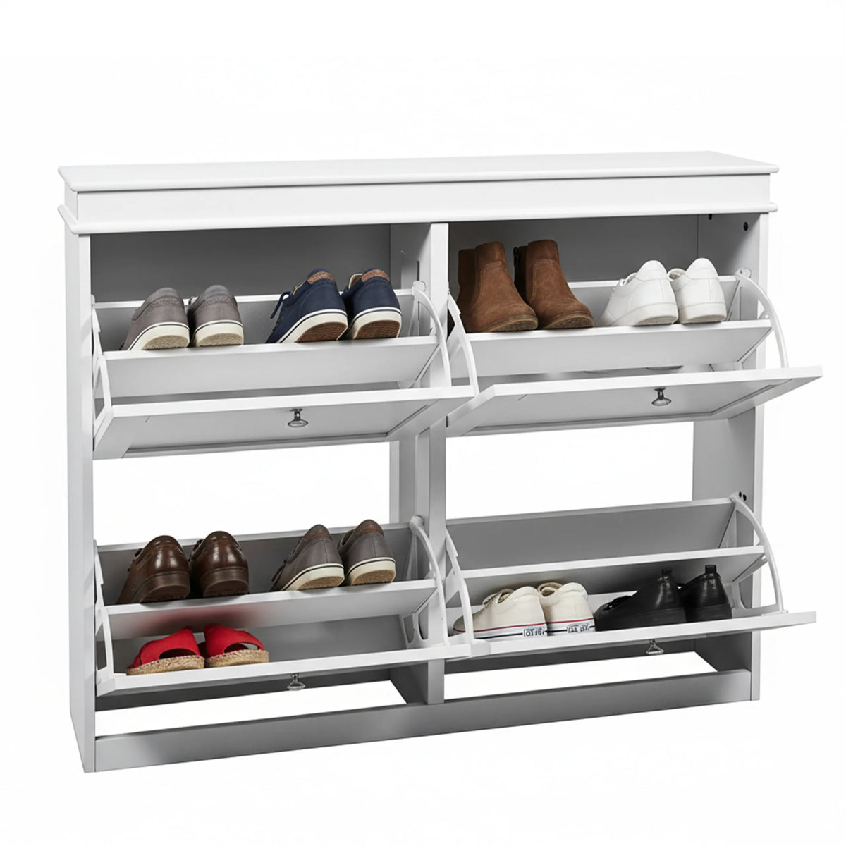 Armario zapatero blanco Estha 40 con cuatro compartimentos abatibles y superficie de apoyo de hjh LIVING