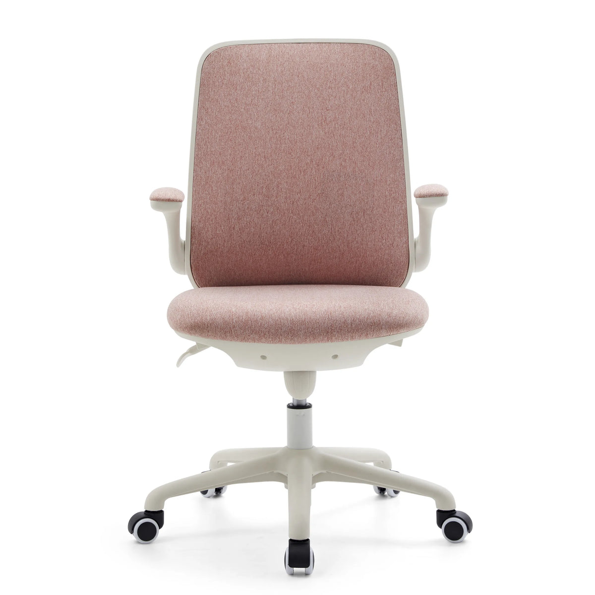 Silla giratoria para niños Swivelo rosa con reposabrazos y base blanca de cinco ruedas de hjh OFFICE – vista de 360° (vista frontal 0°)
