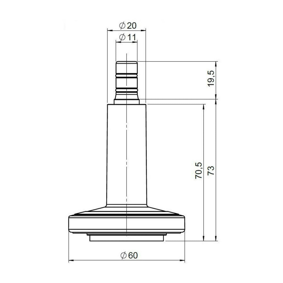 Dibujo técnico del deslizador para sillas STATO-M con un diámetro de 60 mm de hjh OFFICE