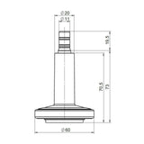 Dibujo técnico del deslizador para sillas STATO-M con un diámetro de 60 mm de hjh OFFICE