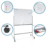 Pizarra blanca MULTIBOARD I en blanco-plata con ruedas, rotuladores magnéticos y bandeja de hjh OFFICE