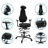 Funciones ajustables de la silla de mostrador RESISTIO WORK con reposacabezas, reposabrazos y aro reposapiés de hjh OFFICE