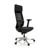 Silla de oficina profesional ASGON negra con respaldo de malla y base de cinco ruedas de hjh OFFICE – vista de 360° (vista frontal en diagonal 60°)