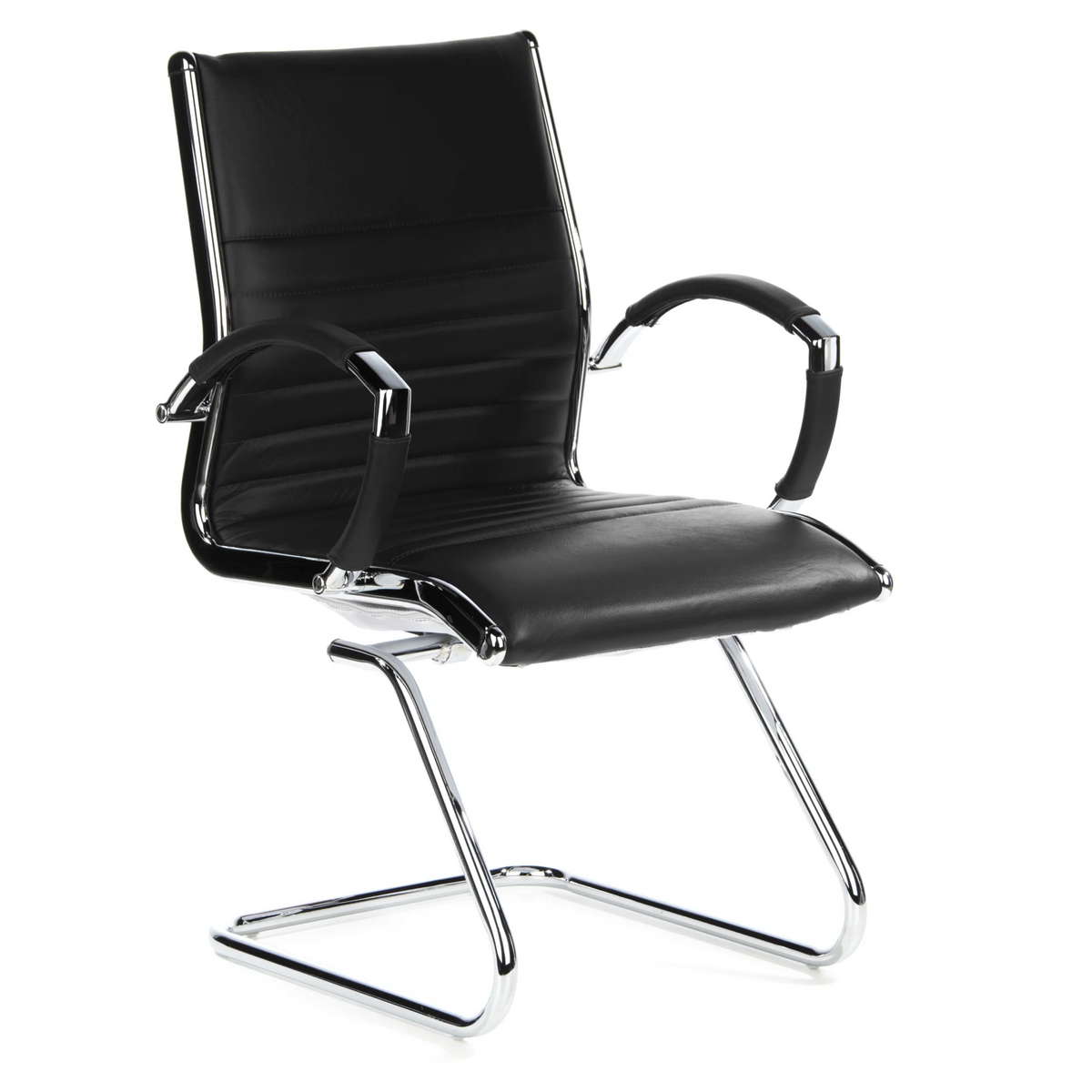 Silla de viga voladiza PARMA V negra con travesaños y reposabrazos de hjh OFFICE – vista de 360° (vista frontal en diagonal 40°)