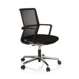 Silla de oficina profesional MOVE-TEC NET 3D negra con respaldo de malla y base de cinco ruedas de hjh OFFICE – vista de 360° (vista frontal en diagonal 60°)