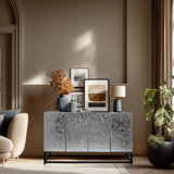 Cómoda plateada METALLIO con frentes estructurados y base negra de hjh LIVING