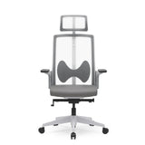 Silla de oficina profesional ARCEO W gris con respaldo de malla, reposacabezas y base de cinco ruedas de hjh OFFICE – vista de 360° (vista frontal 0°)
