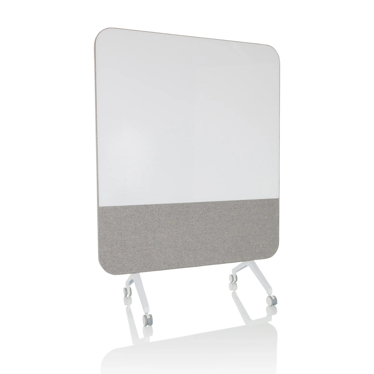 Pizarra blanca VISION BOARD gris con superficie de escritura blanca y ruedas de hjh OFFICE – vista de 360° (vista frontal 15°)