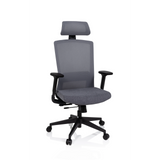 Grauer Profi-Bürostuhl CAPTIVO mit Netzrücken, Kopfstütze und Fußkreuz mit fünf Rollen von hjh OFFICE – 360-Grad-Ansicht (Frontansicht 20°)