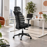 Silla de oficina profesional ERGO LINE ECO negra con respaldo de malla y reposacabezas de hjh OFFICE (imagen generada por IA)