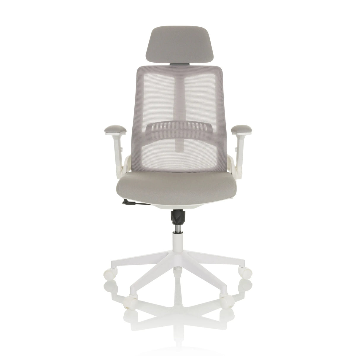 Silla Home Office VENDO W gris con respaldo de malla y base blanca de cinco ruedas de hjh OFFICE – vista de 360° (vista frontal 0°)