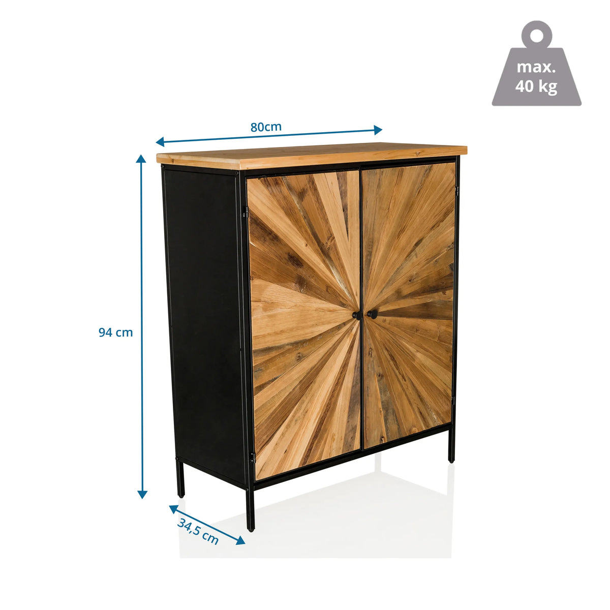 Vista de dimensiones de la Cómoda SANTJAGO BLACK SUN XL de 80 × 94 cm y una capacidad de carga de 40 kg de hjh LIVING