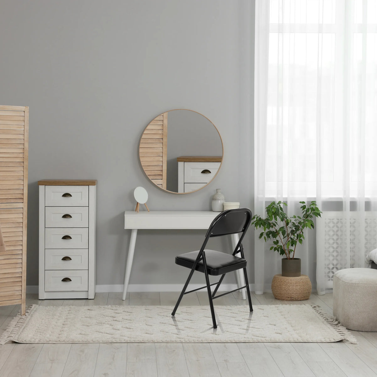 Silla plegable TUDELA H negra con funda de cuero sintético y estructura metálica de hjh OFFICE