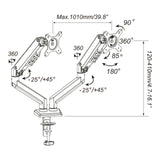 Dibujo técnico del Soporte de monitor Ergomount GF2 con una anchura máxima de 1010 mm de hjh OFFICE