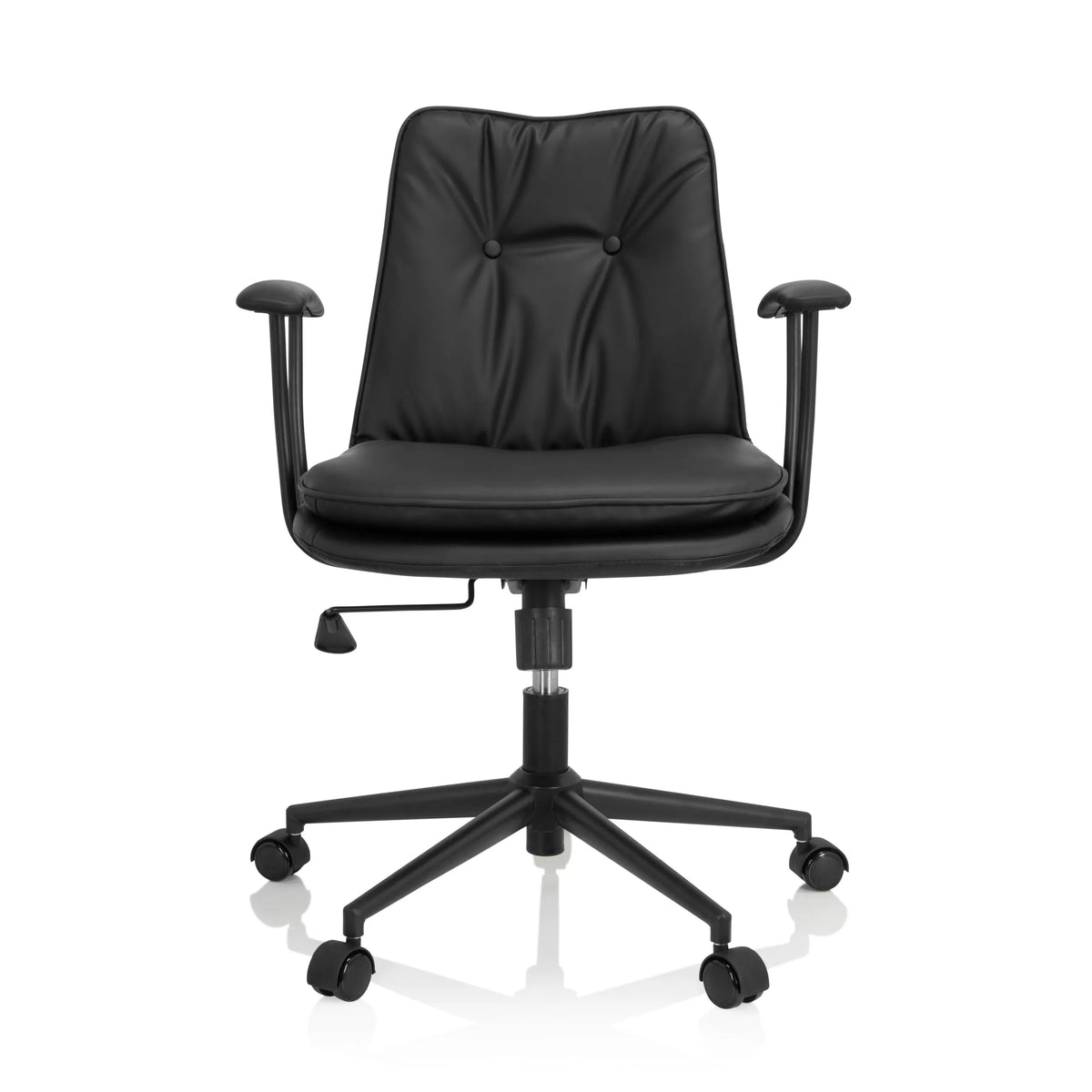 Silla Home Office SMALLO negra con acolchado y base de cinco ruedas de hjh OFFICE – vista de 360° (vista frontal 0°)