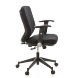 Silla de oficina profesional TRAFFIC 20 negra con reposabrazos y base de cinco ruedas de hjh OFFICE – vista de 360° (vista lateral 80°)