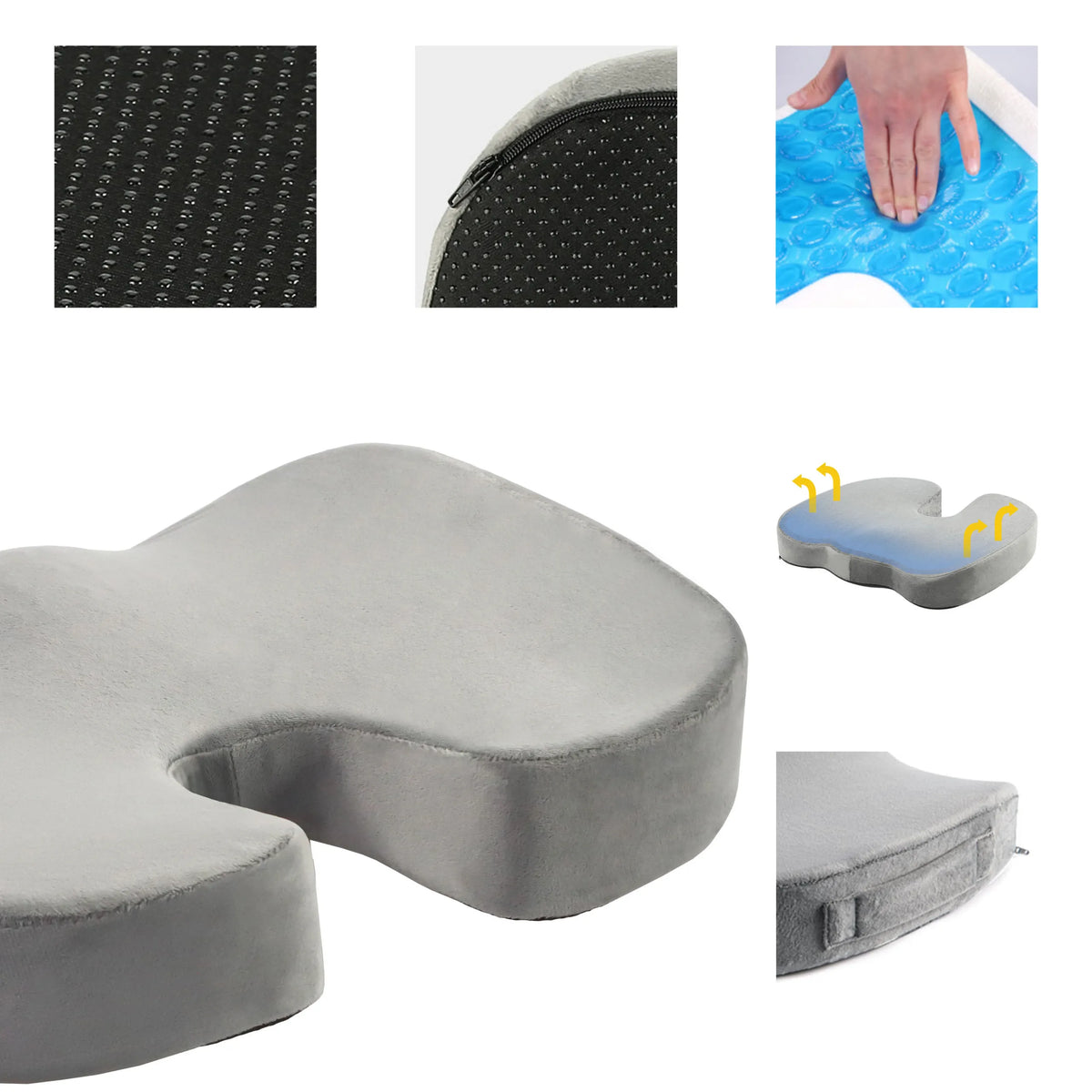 Cojín del asiento MEDISIT VIII gris con inserto de gel, funda antideslizante y cremallera de hjh OFFICE