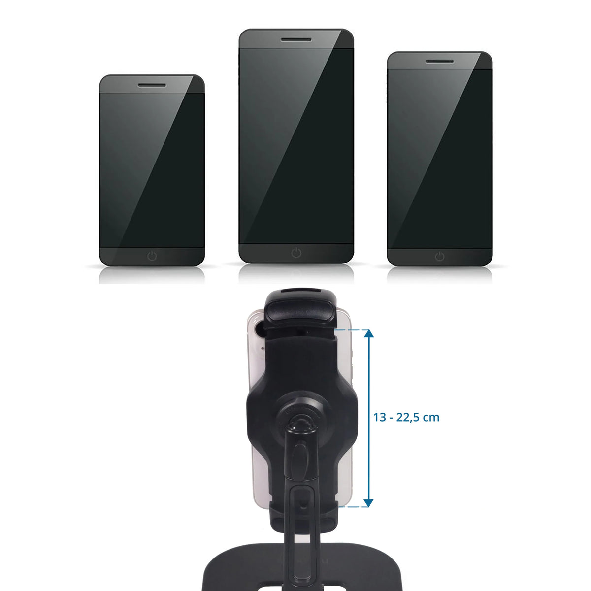 Soporte ajustable del Soporte para teléfono móvil y tableta FLEXMOBI IV para dispositivos de 13 - 22,5 cm de hjh OFFICE