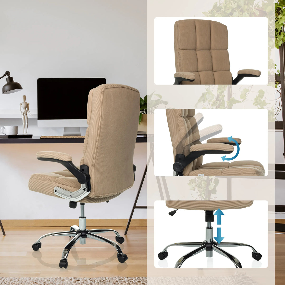 Sillón de oficina Home Office RELAX WD 100 beige con reposabrazos ajustables y muelle de gas de MyBuero