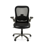 Silla giratoria XXL INSTRUCTOR T I en color negro con respaldo de malla, asiento de cuero sintético y base de cinco ruedas de hjh OFFICE – vista de 360° (vista frontal 0°)