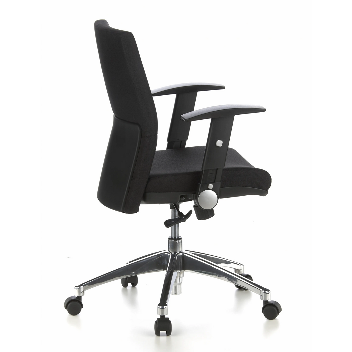 Silla de oficina profesional LAGUNA PRO negra con reposabrazos y base de cinco ruedas de hjh OFFICE – vista de 360° (vista lateral 100°)