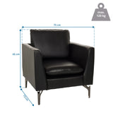 Maßzeichnung des Loungesessels BAVERO mit 75 x 65 cm und maximal 120 kg Belastbarkeit von hjh OFFICE
