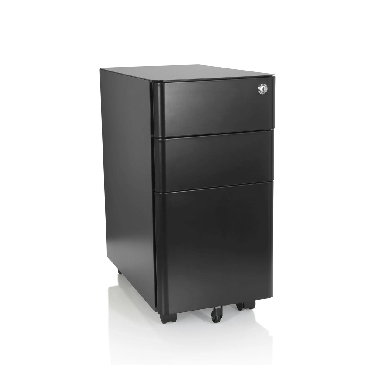 Archivador rodante COLOR I negro de metal con tres cajones y cuatro ruedas de hjh OFFICE – vista de 360° (vista frontal 20°)