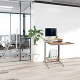escritorio de pie WORKSTATION en haya y gris con dos superficies de almacenamiento y ruedas de hjh OFFICE