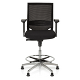 Silla de mostrador TOP WORK 77 negra con respaldo de malla, reposapiés y cinco deslizadores de hjh OFFICE – vista de 360° (vista frontal 0°)