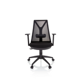 Schwarzer Homeoffice-Bürostuhl FALUN BASIC mit Netzrücken und Fußkreuz mit fünf Rollen von hjh OFFICE – 360-Grad-Ansicht (Frontansicht 0°)