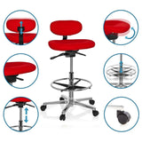 Silla de mostrador WORK MF tapizada en rojo con reposapiés, respaldo ajustable y ruedas de hjh OFFICE