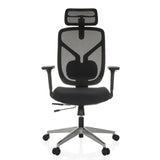 Silla alta gama CASSILIS B negra con respaldo de malla y base de cinco ruedas de hjh OFFICE – vista de 360° (vista frontal 0°)