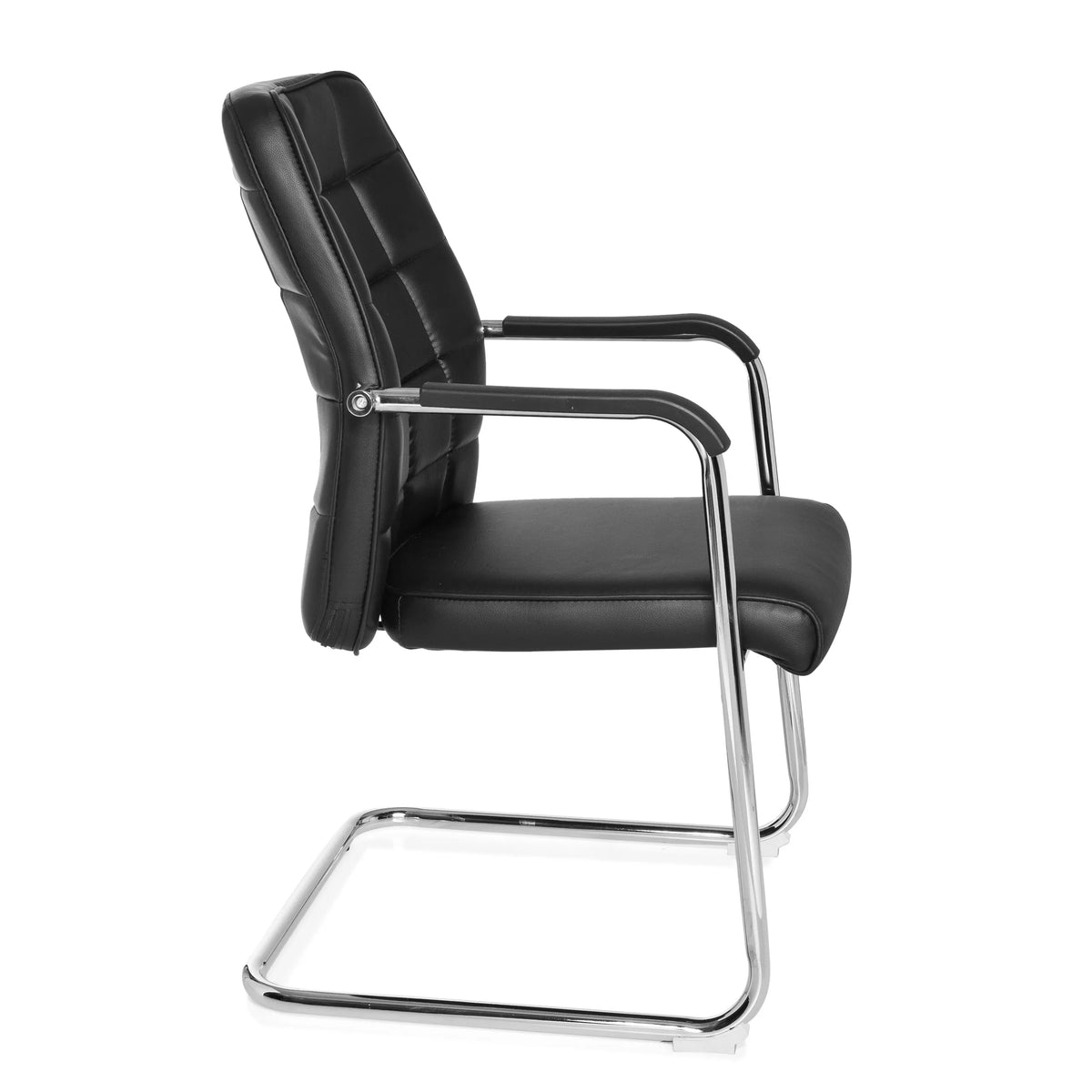 Silla viga voladiza FLEXO V negra con costuras cuadradas y reposabrazos de hjh OFFICE – vista de 360° (vista lateral 80°)