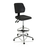 Silla de mostrador negra TOP WORK 11 I con anillo reposapiés y base estrellada con deslizadores de hjh OFFICE