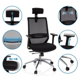 Diversas opciones de ajuste de la silla de oficina profesional PROFONDO PRO en negro con vistas detalladas de hjh OFFICE