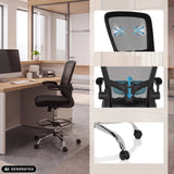 Silla de mostrador VENDO WORK en negro con vistas detalladas del respaldo y las ruedas de hjh OFFICE (imagen generada por IA)