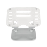 Silberne Laptopunterlage LAPTOP STAND mit perforierter Auflagefläche und Standfuß von hjh OFFICE – 360-Grad-Ansicht (Frontansicht 0°)