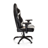 Silla gaming PROMOTER I en blanco y negro con reposabrazos y base de cinco ruedas de hjh OFFICE – vista de 360° (vista lateral 80°)